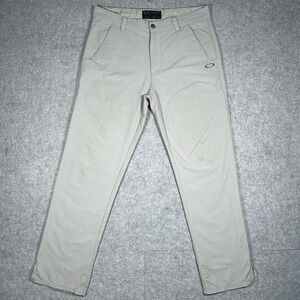 Oakley Pants Mens Size 34x32(34x31)‎ Beige Chino Golf Stretch Embroidered Logo